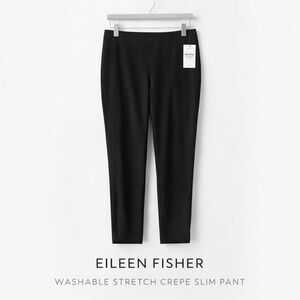 Eileen Fisher Washable Stretch Crepe Slim Pant PM Black Pull-On Travel Career NW